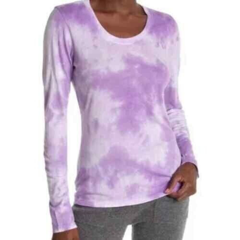 Sundry Women's Scoop Neck Long Sleeve T-Shirt Top Size3 OR LARGE Lilac Tie Dye